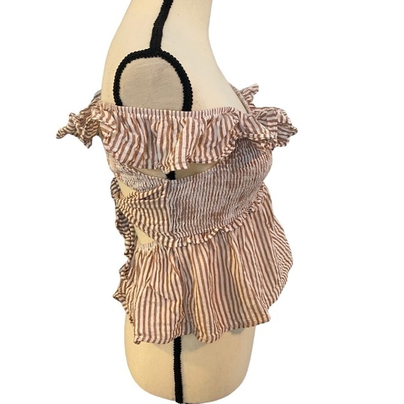 Mahina Brown White Striped Tank Sz Small Open Back - Picture 3 of 8
